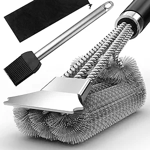 Photo 1 of Grill Brush with Extra Strong Long Handle BBQ Cleaner Accessories - Safe Wire BBQ Brush, Triple Barbecue Scrubber Cleaning Brush for Gas/Charcoal Grilling Grates