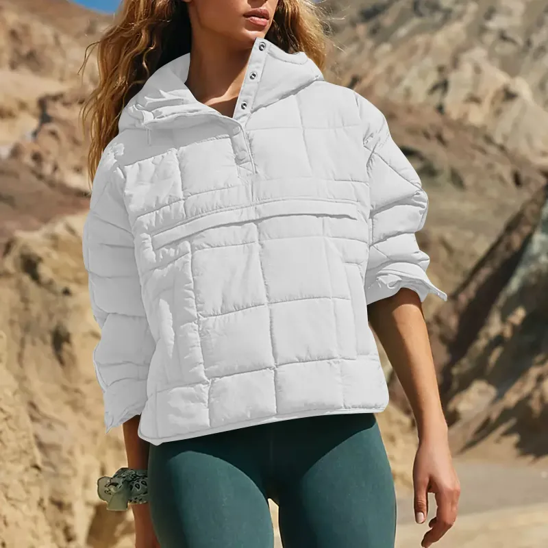 Photo 1 of SMALL  Winter Jackets for Women Oversized Pullover Puffer Jacket Quilted Lightweight Dolman Sleeve Button Down Hooded Padded Coat with Pocket White S