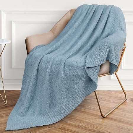 Photo 1 of PAVILIA Plush Knit Throw Blanket for Couch, Super Soft Fluffy Throw, Fuzzy Lightweight Blanket for Bed Sofa, Knitted Warm Cozy All Season Throw Blanket (Light Blue Slate, 50x60 inches)