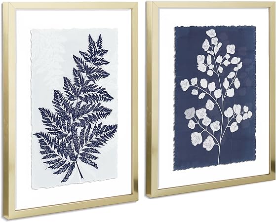 Photo 1 of ArtbyHannah Framed Wall Art Gold Wall Decor, 12x16 Boho Botanical Wall Art with Blue Plant Pictures for Bathroom Bedroom Living Room Decor, 2 Pack