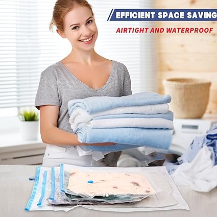 Photo 1 of  Space Saver Vacuum Storage Bags with Hand Pump ? Reusable Compression Zipper Seal Bags for Clothing, Sealer Clothes Storage 
