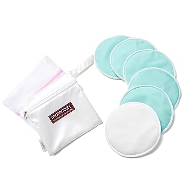 Photo 1 of Momcozy Reusable Nursing Pads, Innovative Use of One Way Moisture-Wicking Fabric & 4 - Layer Washable Breast Pads, Super Absorbent and Large Capacity, 6 Pack + Wet and Dry Separation Bag + Wash Bag