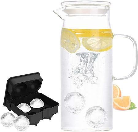 Photo 1 of Glass Pitcher with Lid - High Heat Resistance Stovetop Safe Pitcher for Hot/Cold Water & Iced Tea
