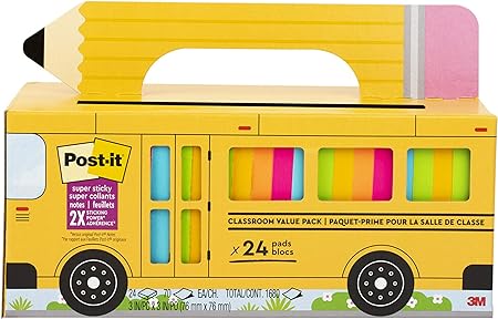 Photo 1 of Post-it Super Sticky Notes Value Pack, 24 Pads in School Bus Case, 3x3 in, Bright Colors, Recyclable