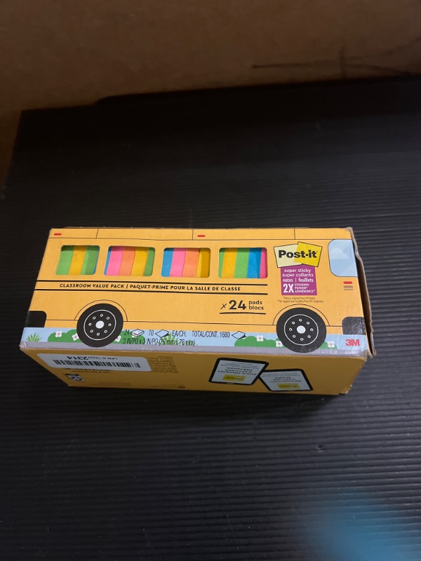 Photo 2 of Post-it Super Sticky Notes Value Pack, 24 Pads in School Bus Case, 3x3 in, Bright Colors, Recyclable