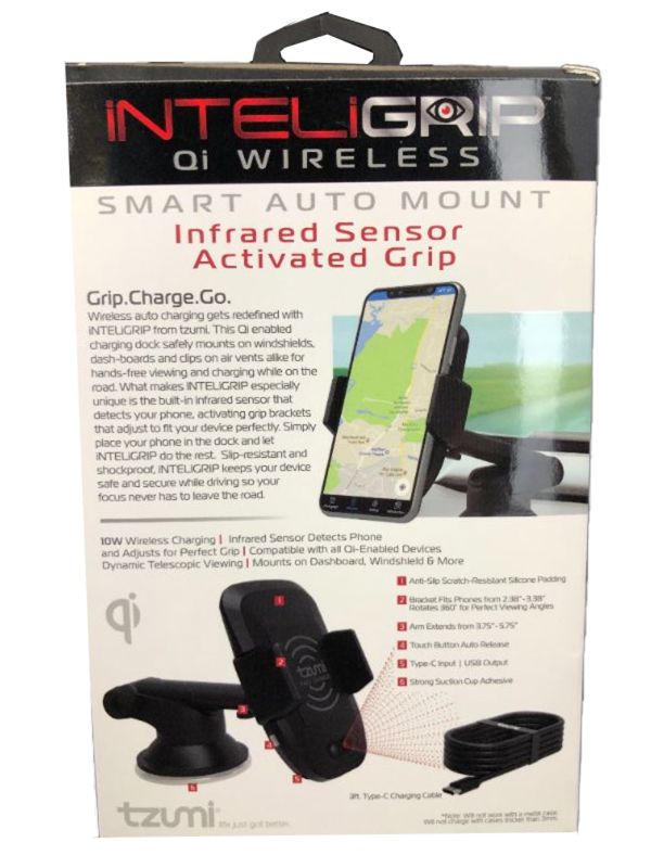 Photo 1 of TZUMI INTELIGRIP Smart Car Mount - Durable Fitted Bracket, Slip Resistant, Shock Proof, Holster Mounts To Dash & Windshield With Telescopic Arm  
