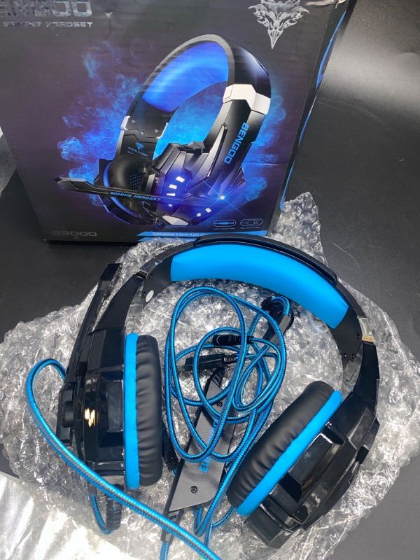 Photo 2 of BENGOO G9000 Stereo Gaming Headset for PS4 PC Xbox One PS5 Controller, Noise Cancelling Over Ear Headphones with Mic, LED Light, Bass Surround, Soft Memory Earmuffs (Blue)