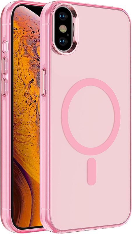 Photo 1 of Magnetic Case for iPhone X/Xs (5.8 inch) Compatible with Magsafe,[Not Yellowing] Slim Thin Shockproof Phone Case-Pink