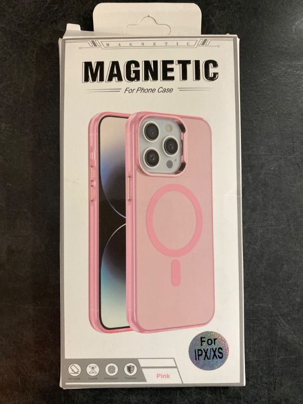 Photo 3 of Magnetic Case for iPhone X/Xs (5.8 inch) Compatible with Magsafe,[Not Yellowing] Slim Thin Shockproof Phone Case-Pink