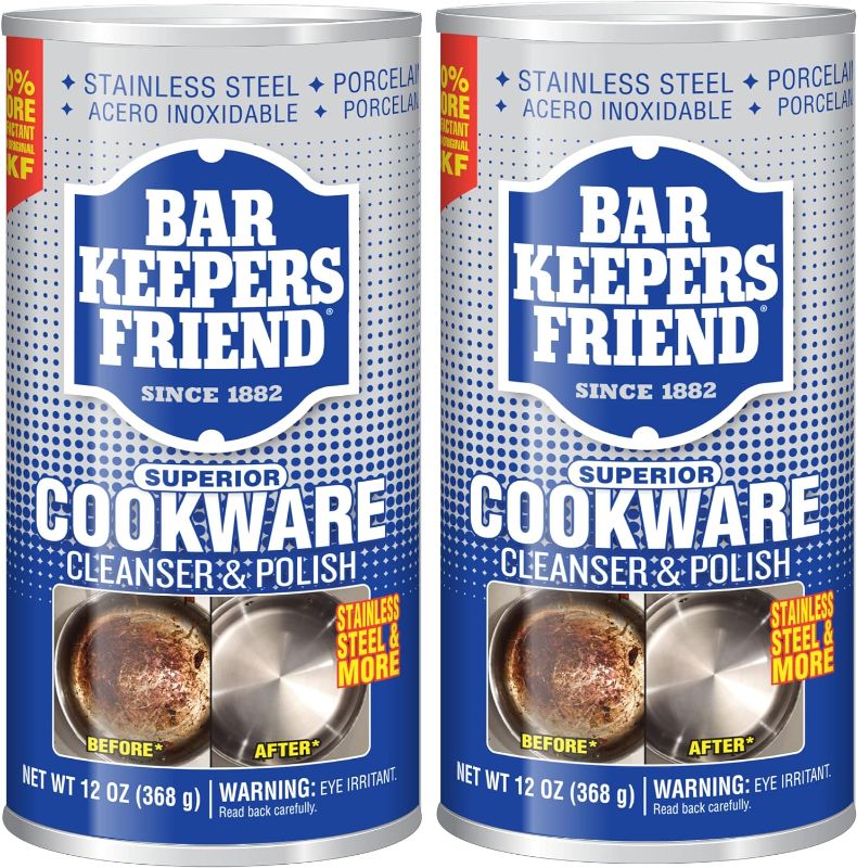 Photo 1 of Bar Keepers Friend Cookware Cleanser & Polish (2 x 12 oz) Stainless Steel Cleaner & Degreaser for Pots, Pans, Bakeware & Grills - Removes Sticky Residue, Rust Stains & Lime Deposits