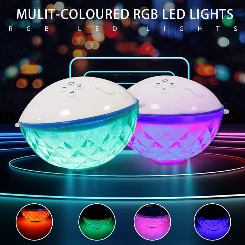 Photo 2 of Floating Pool Speakers with Colorful Lights, Bluetooth Wireless Pool Speaker Floatable IP68 Waterproof, Built-in Mic, Crystal Clear Sound Pool Speakers with Lights for Hot Tub Outdoors Swim