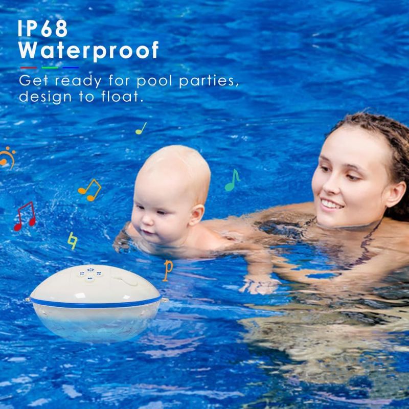 Photo 2 of Floating Pool Speakers with Colorful Lights, Bluetooth Wireless Pool Speaker Floatable IP68 Waterproof, Built-in Mic, Crystal Clear Sound Pool Speakers with Lights for Hot Tub Outdoors Swim