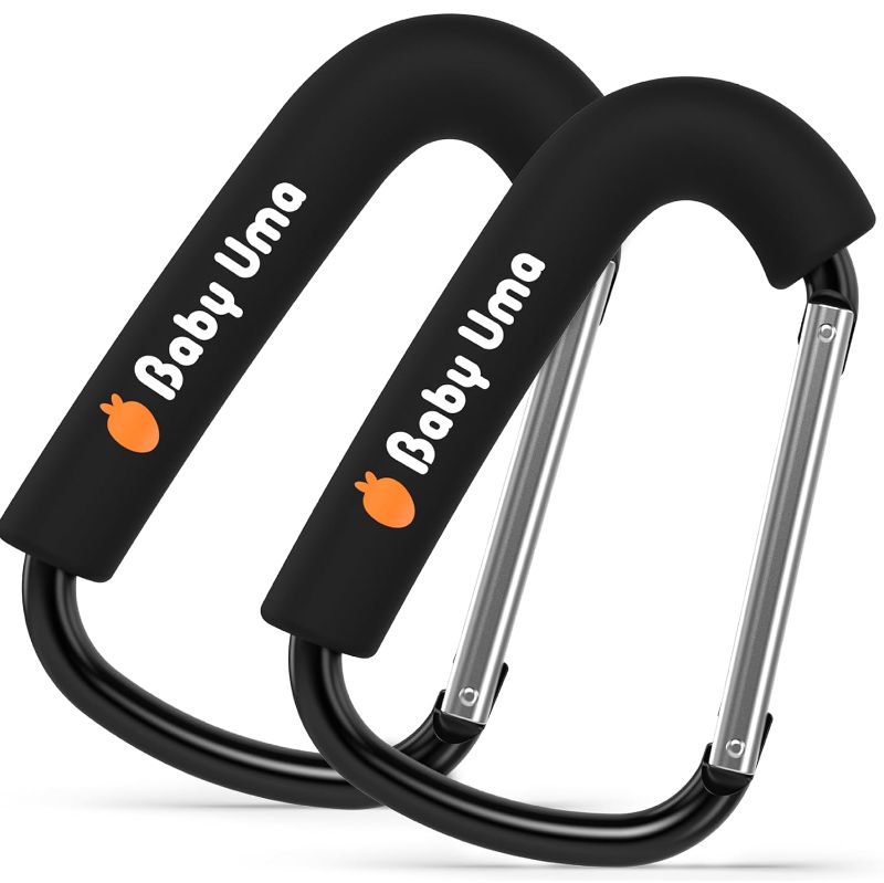 Photo 1 of Baby Uma XL Carabiner Clips Heavy Duty (2 Pack) - Universal Stroller Hooks, Carry 11 lbs per Large Carabiner Clip, Stroller Clips and Hooks, Carabiner Large, Stroller Accessories for Mom