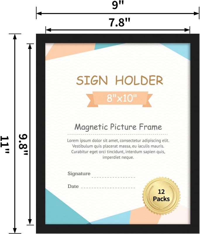 Photo 2 of Hoikwo Bulk 8x10 Magnetic Picture Frames, 12 Packs Self-Adhesive Business Sign Holder Paper Holder for Memo Document Certificate Frames for Refrigerator Glass Door