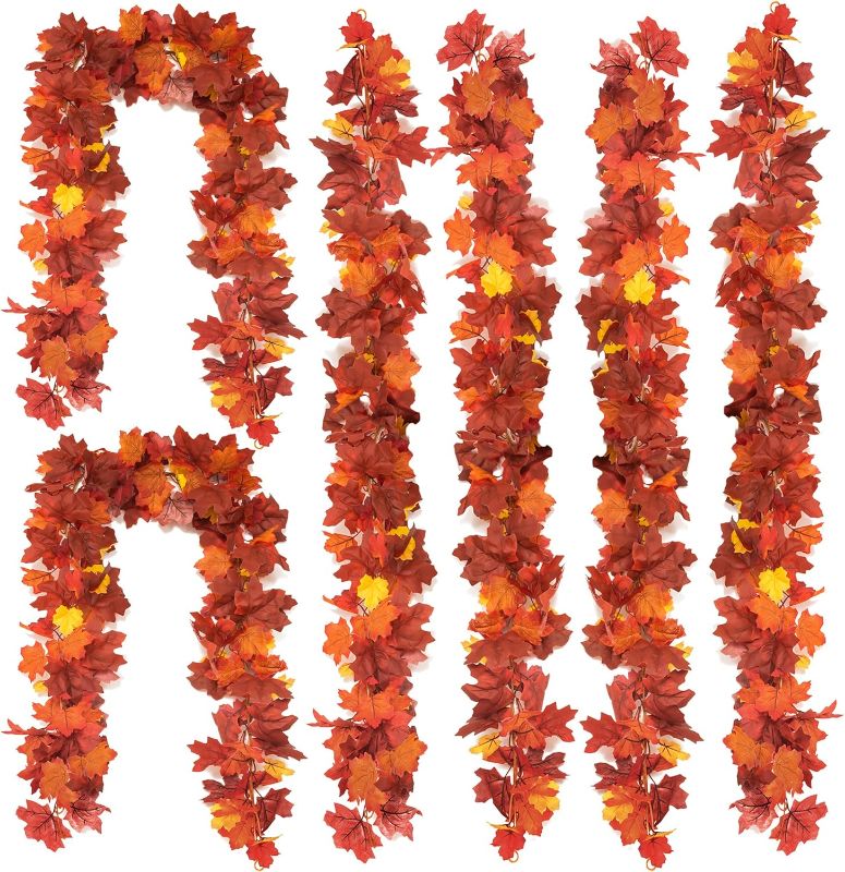 Photo 1 of 4 PCS Fall Maple Leaves Garland, Party Joy 5.6Ft Artificial Maple Leaf Autumn Garland Hanging Fall Vines Table Decorations Front Door Fall Decor Thanksgiving Decorations Decor Outside Indoor Decor