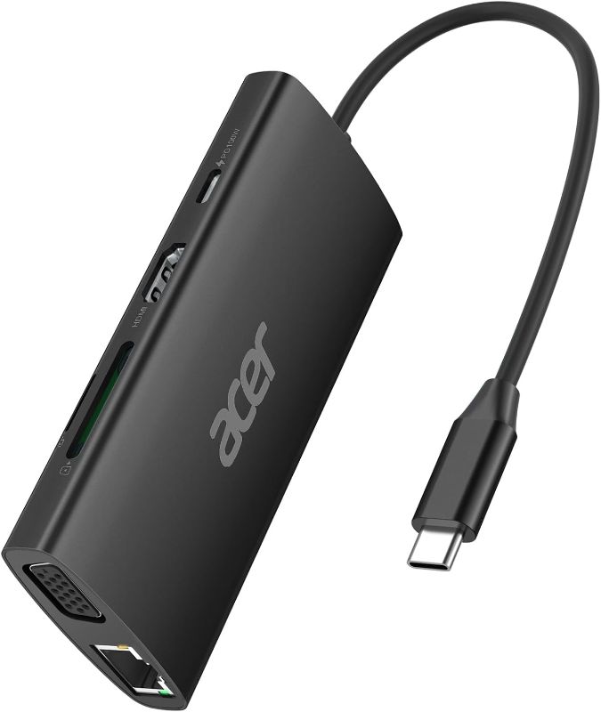 Photo 1 of Acer USB C Hub with 4k HDMI, 5-in-1 USB C to Ethernet Adapter, 5Gbps USB-A 3.1 Docking Station, PD 100W Charging, SD Card Reader, USB to VGA Splitter for MacBook, Acer, Laptops, Surface (Black)