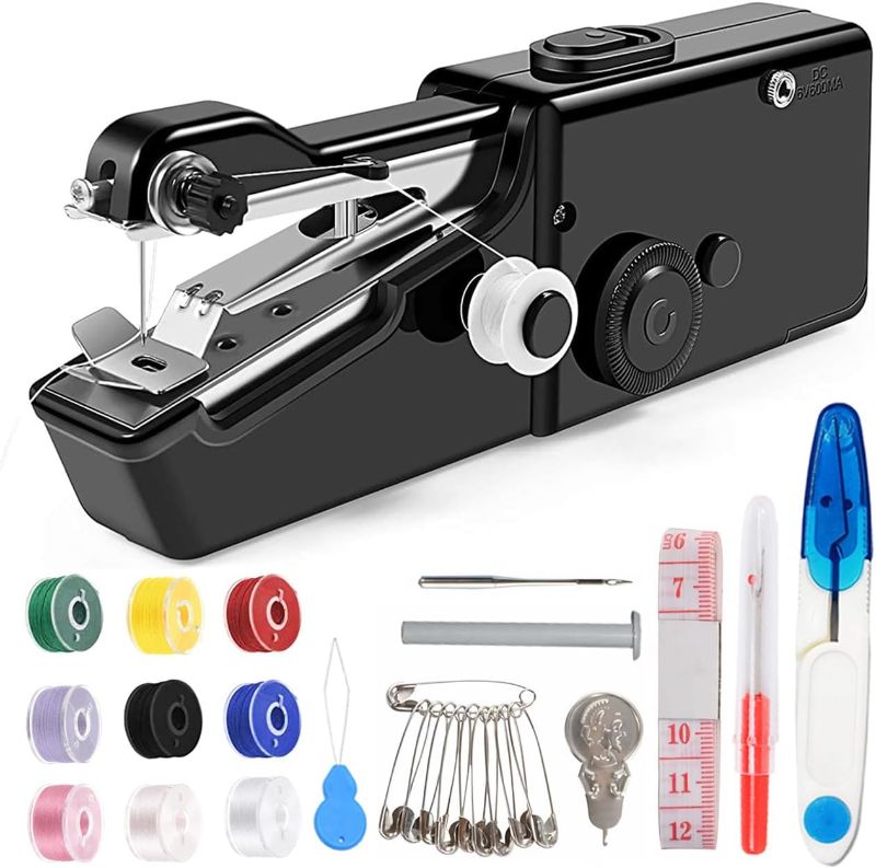 Photo 1 of Handheld Sewing Machine, Mini Sewing Machine Handheld for Adults Quick Stitching, Portable Sewing Machine with Sewing Kits for Clothes, Jeans, DIY, Home, Travel