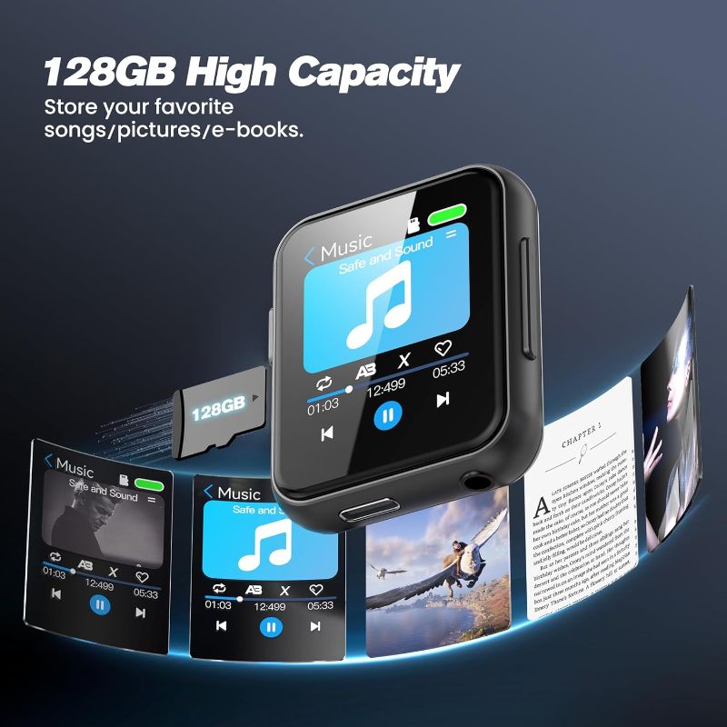 Photo 2 of 128G MP3 Player with Bluetoooth - High Fidelity Lossless Sound Music Player Full Touch Screen with Built-in Speaker FM Radio Recorder Supports Shuffle Single Loop Support Multiple Musci Formats