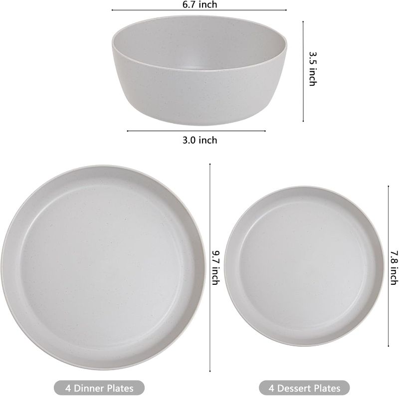 Photo 2 of 12pcs Wheat Straw Dinnerware Set of 4,Reuasble Plates,Unbreakable Dinner Plates,Lightwight Plastic Plates,Hard Premium Plastic Plates,Party Plastic Plates Set for Camping,Picninc,Family Dinner