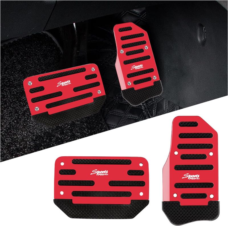 Photo 1 of 2PCS Car Pedal Covers - Premium Aluminum Alloy Non-Slip Gas and Brake Pedals Covers for Safe Driving - Universal Car Accessories Fits Car Truck SUV Van with Automatic Transmission (Red)