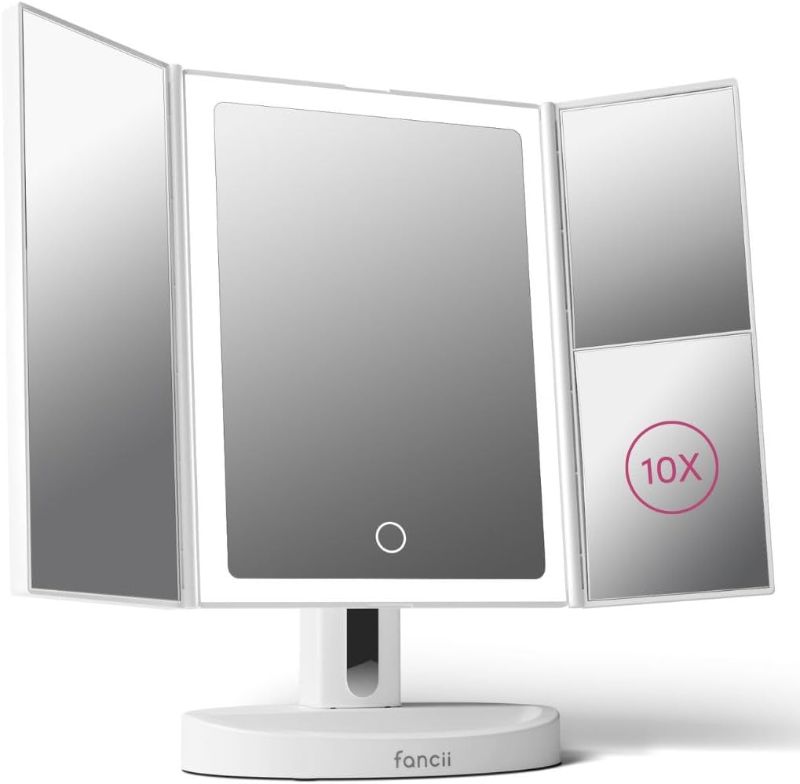 Photo 1 of Fancii LED Lighted Vanity Makeup Mirror, Rechargeable Trifold Mirror with 5X & 10x Magnifications - 68 Dimmable Natural Lights, Touch Screen, Best Adjustable Make Up Mirror with Cosmetic Stand