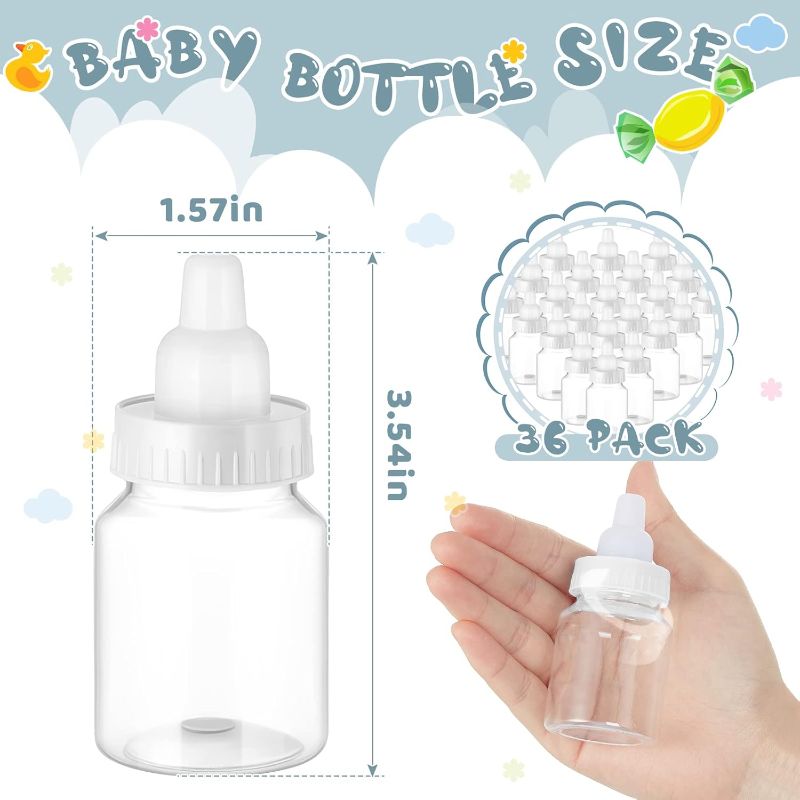 Photo 2 of 36 Pcs 3.5 Inch Baby Bottle Shower Favor Mini Plastic Candy Bottle Clear Plastic Baby Bottles for Baby Shower Mini Baby Bottle Feeding Bottle Candy Box for Baby Shower Favor Gift Decor (White)