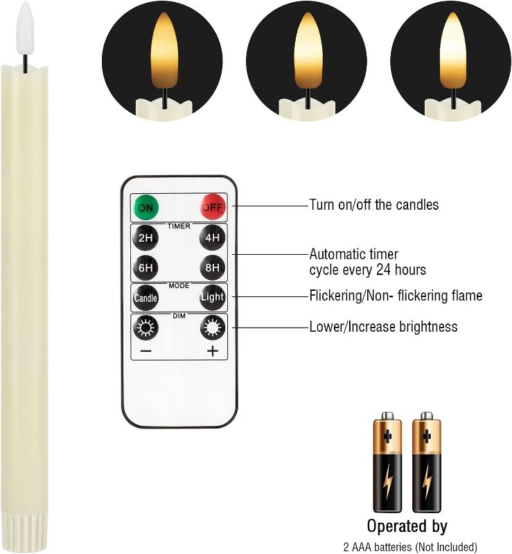 Photo 2 of Flameless Candles with Remote Timer, 6Pack Real Wax Battery Operated Candles Flickering Flame, Warm Light Electric Fake LED Candles for Christmas Party Wedding Mother's Day-Ivory