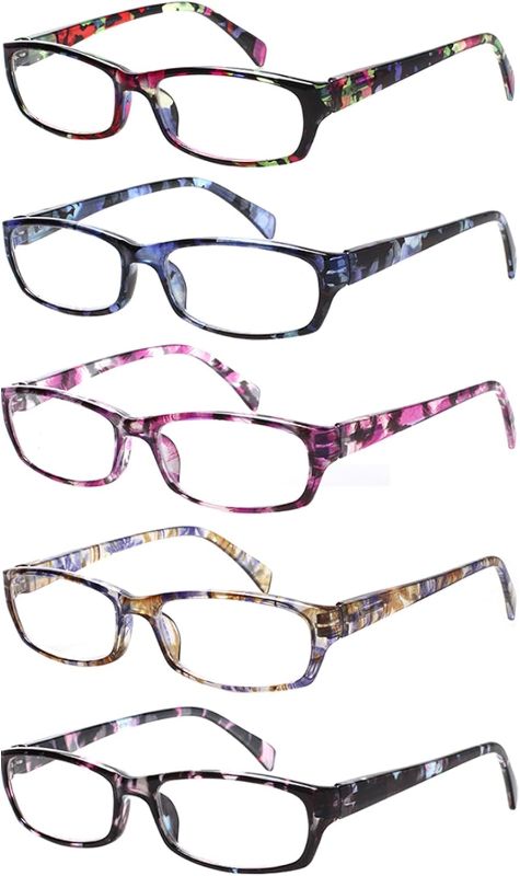 Photo 1 of Kerecsen Reading Glasses 5 Pairs Fashion Ladies Readers Spring Hinge with Pattern Print Eyeglasses for Women (Mix Color -2, 2.00)