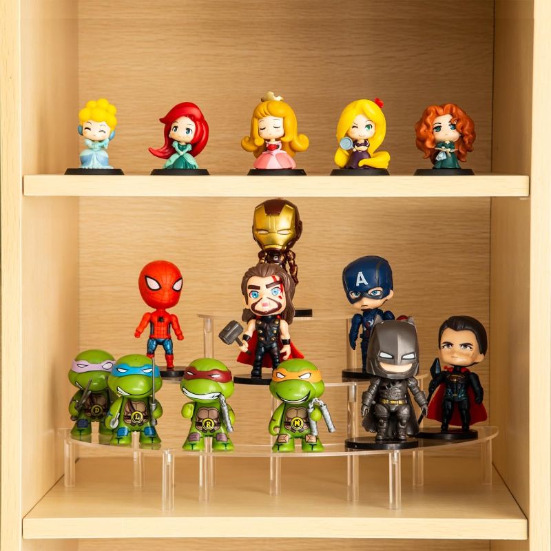 Photo 2 of 2PACKS Acrylic Display Risers, 3 Tier Clear Cupcake Stand Risers, Perfume Stand Organizer, Half Moon Dessert Stand, HENABLE Shelf Risers for Display Stands for Food, Amiibo Funko POP Figure 