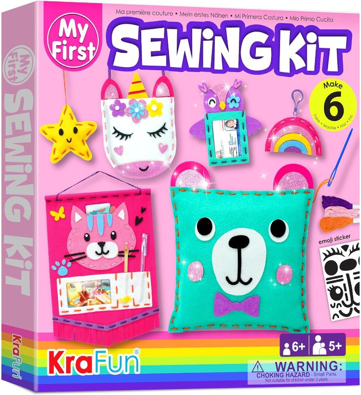 Photo 1 of KRAFUN My First Sewing Kit for Beginner Kids Arts & Crafts, 6 Easy DIY Projects of Stuffed Animal Dolls and Plush Pillow Craft, Instructions & Felt, Gift for Girls, Boys, Learn to Sew, Embroidery