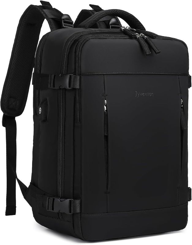 Photo 1 of 40L Travel Backpack for Men, 17-inch Laptop Backpack Carry-On Backpack Airline Approved, Anti-theft Backpack with USB Port, Hiking Backpack for Flight, Black