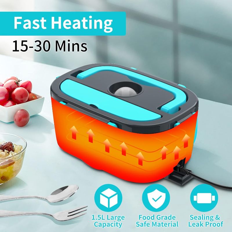 Photo 2 of Electric Lunch Box, Food Warmer Heater 12V 24V 110V, 80W Faster Heated Lunch Box for Car/Truck/Home Portable Heating Boxes with 1.5L 304 SS Container Fork & Spoon