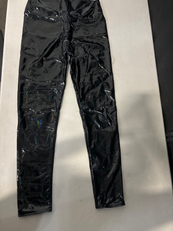 Photo 3 of Size Large Patent Faux Leather Leggings for Women High Waisted Butt Lifting Lacquer Pleather Latex Shiny Pants Concert Outfits