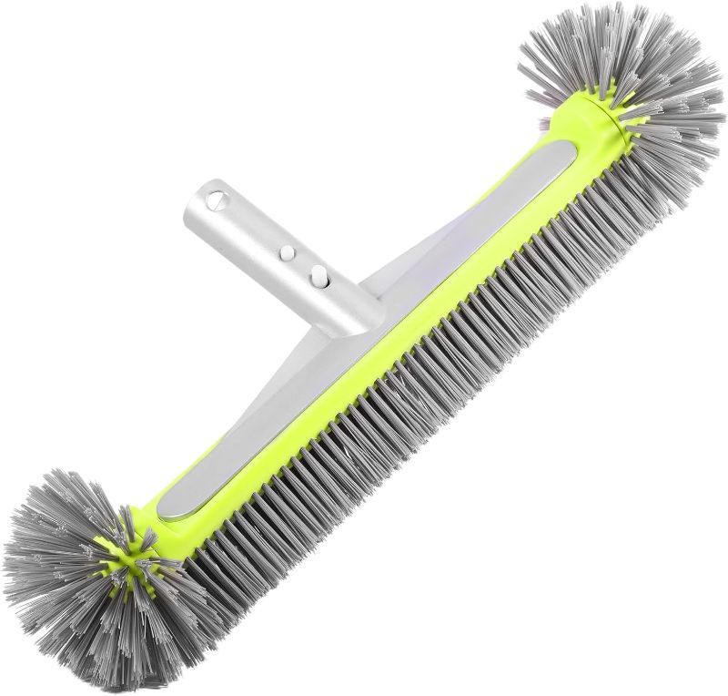 Photo 1 of Professional Heavy Duty Swimming Pool Wall & Tile Brush 17.5" Round Ends Pool Brush Head with Sturdy Aluminum Handle for Cleans Walls, Tiles & Floors, Premium Nylon Bristles with EZ Clips