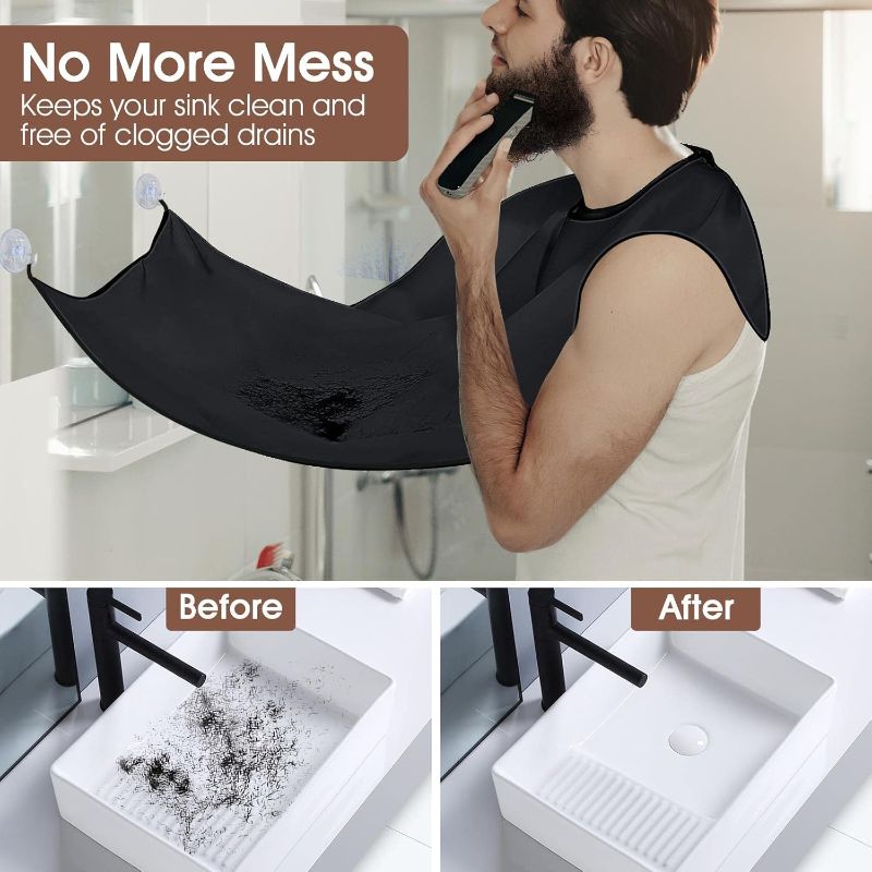 Photo 2 of Beard Bib Trimmer Catcher, Beard Hair Catcher for Sink, Birthday Gifts for Men Him Boyfriend, Waterproof Non-Stick Beard Cape, 4 Suction Cups, One Size Fits All, Grooming Accessories(Black)