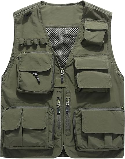 Photo 1 of 6 XL Flygo Men's Casual Lightweight Outdoor Fishing Work Safari Travel Photo Cargo Vest Jacket Multi Pockets