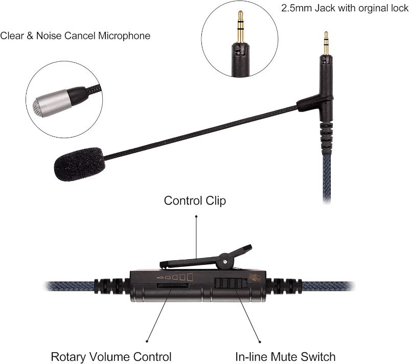 Photo 2 of Cable Boom Microphone - Volume Control for PlayStation PS4 or Xbox One Controller, PC - Boompro Gaming Mic Compatible with Bose QC25, QC35 II, QC35, QuietComfort 25/35 Headphones 150CM