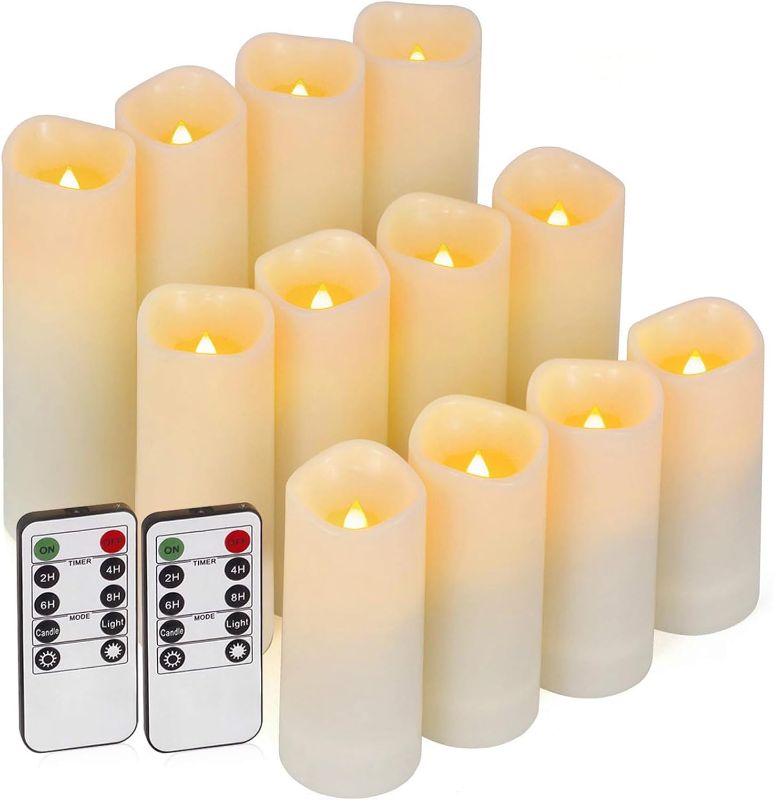 Photo 1 of Enido 12 Pc LED Candles Flickering Flameless Candles with Remote & Timer for Romantic Ambiance, Home Decor Mood Lighting Cozy Fall Decor Battery Operated Candles, Outdoor Waterproof