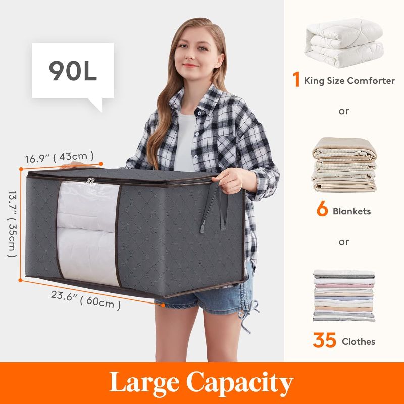 Photo 2 of Lifewit 6 Packs 90L Clothes Storage Bag and 6 Packs 35L Organizer with Reinforced Handle Thick Fabric for Comforters, Blankets, Bedding, Foldable with Sturdy Zipper, Clear Window