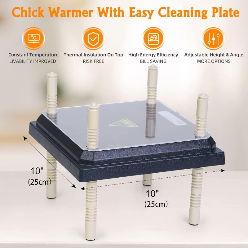 Photo 2 of Brooder Heater for Chicks: Chick Brooder Heating Plate with Easy- Cleaning Plate Poultry Coop Heater Chicks Warmer 10" x 10" for 15 Chicks Adjustable Height Brooding Heater 15 Watts