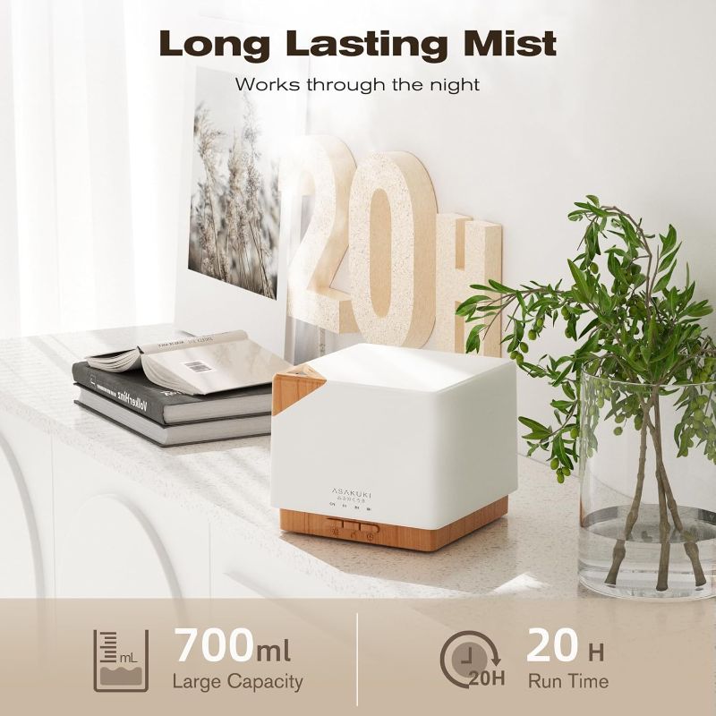 Photo 2 of ASAKUKI 700 ml Premium Essential Oil Diffuser, 5 in 1 Ultrasonic Aromatherapy Fragrant Oil Vaporizer Humidifier, Timer and Auto-Off Safety Switch, 7 LED Light Colors