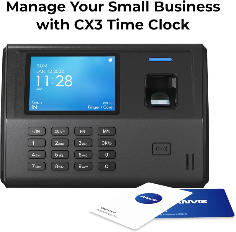 Photo 1 of ANVIZ Time Clocks for Small Business Employees - No Software Required - Fingerprint Biometric Clock in and Out Machine - Right Out of The Box, Finger + RFID + Pin Punching