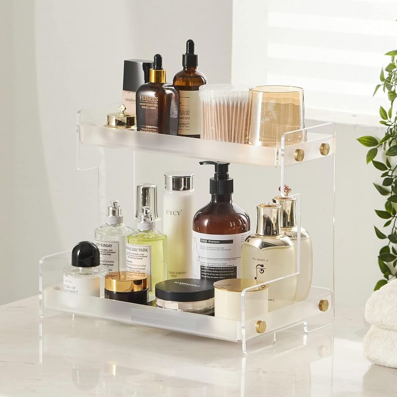 Photo 1 of FFK Bathroom Organizer Countertop,2 Tier Bathroom Counter Organizer Kitchen Spice Rack Cosmetic Organizer,Countertop Storage Shelf for Bathroom, Kitchen, Living Room, Bedroom, Dressing Table