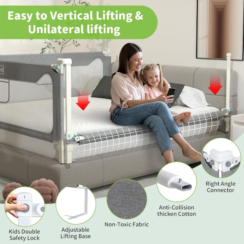 Photo 2 of melafa365 Bed Rails for Toddlers (3 Pack), Upgrade Baby Bed Rail Guard Height Adjustable Specially Designed for Twin Size Bed (2 Sides 74.8" + 1 Side 39")