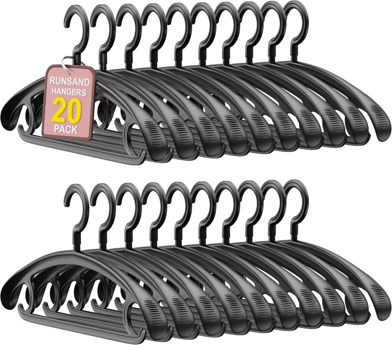 Photo 1 of 20 Pack Plastic Clothes Hangers - Non-Slip, Extra Thick Wide Shoulder Coat Hangers with 360° Swivel Hook - Heavy Duty, Space Saving Hangers for Suits, Sweaters, Dresses, Pants (Black)