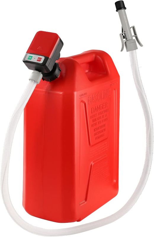 Photo 1 of FPOWER Automatic Fuel Transfer Pump - AA Battery Powered, Gas Pump With Quick Flow Control & Stop with Extra Long Hose, Portable Gas Pump for Oil, Diesel, Gasoline