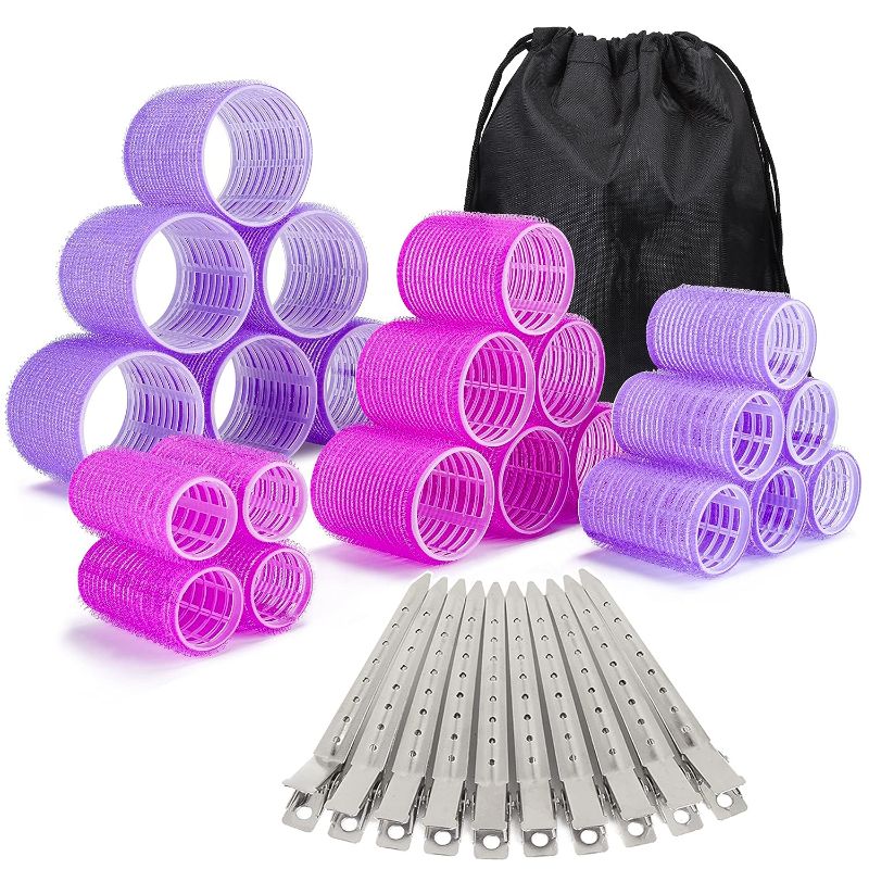 Photo 1 of 33 Piece Hair Rollers set, Self Grip Hair Rollers for Long Medium Short Hair, ELASO Large Medium Hair Curler 22 Rollers + 10 Stainless steel Clip