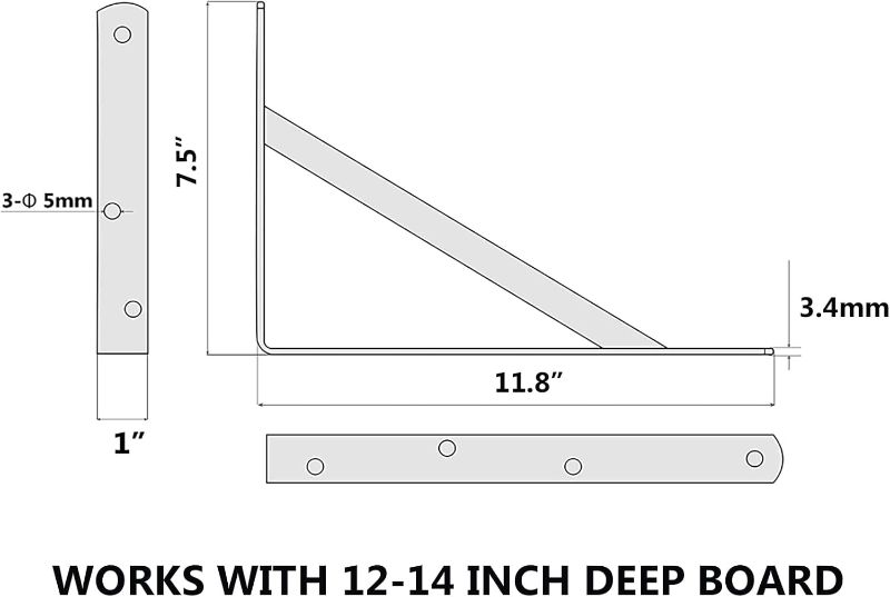 Photo 2 of 4-Pack 12 Inch Heavy Duty Shelf Brackets, Large Wall Bracket for Garage Storage Shelves, Black Powder-Coated Steel