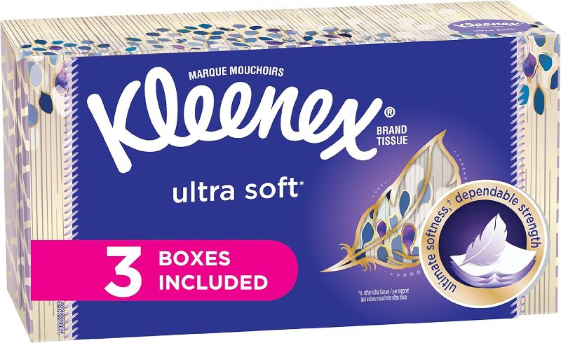 Photo 1 of Kleenex Ultra Soft Facial Tissues, Flat Box, 120 Tissues per Flat Box, 3 Packs