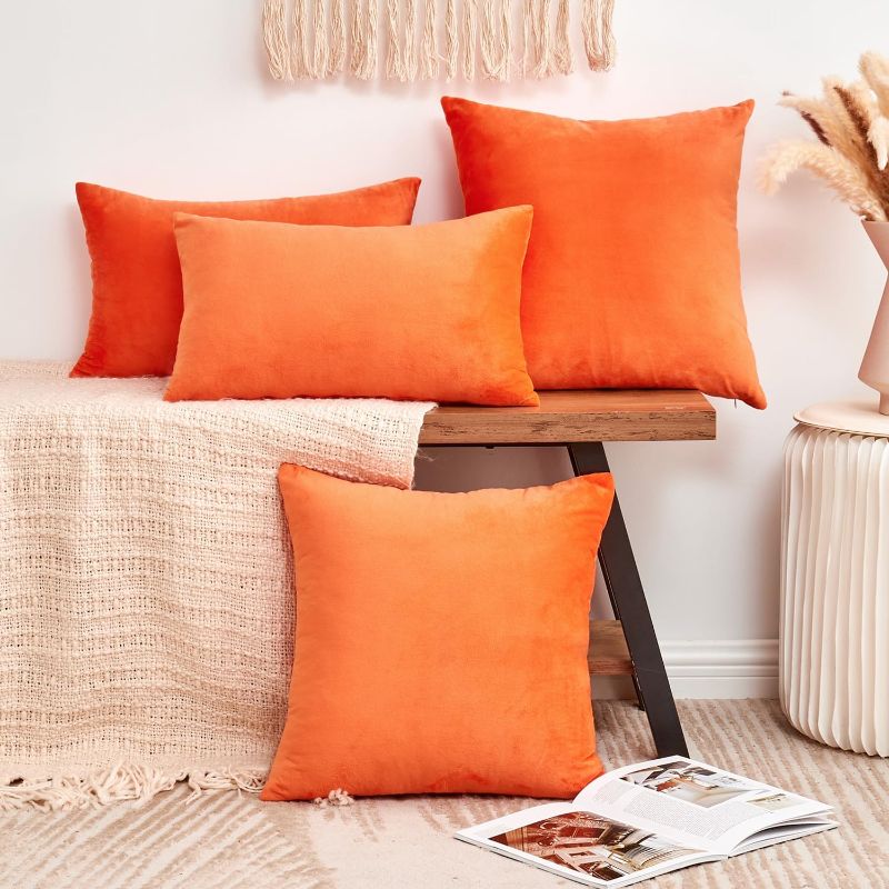 Photo 2 of Fall Orange Throw Pillow Covers Decorative Velvet Set of 2 20x20 Inch Pillow Covers, Soft Burnt Orange Pillowcases for Couch Sofa Bed Living Room, Farmhouse Boho Decor, Accent Cushion Covers